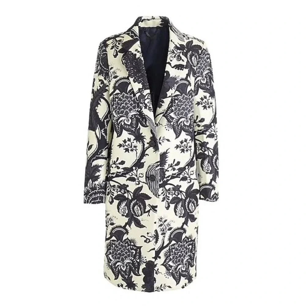 J.Crew Collection Silk Noir Floral Bonded Coat Jacket Size 8